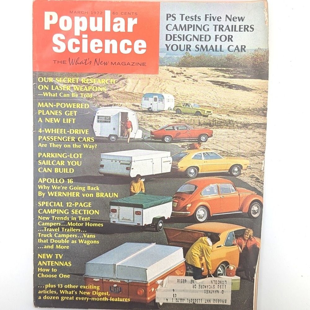 Popular Science Magazine March 1972 Camping Trailers Apollo 16 Laser Weapons